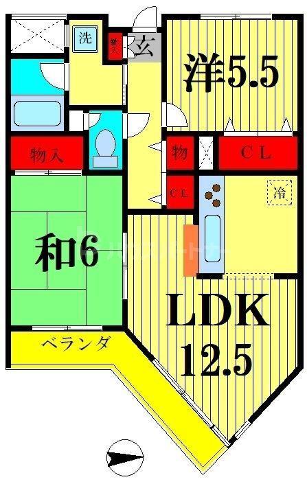 グレース新松戸(2LDK/3階)の間取り写真