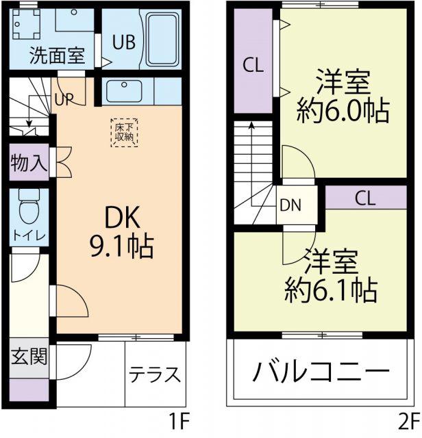 グラン・ソレイユ 東台(2DK/1階)の間取り写真