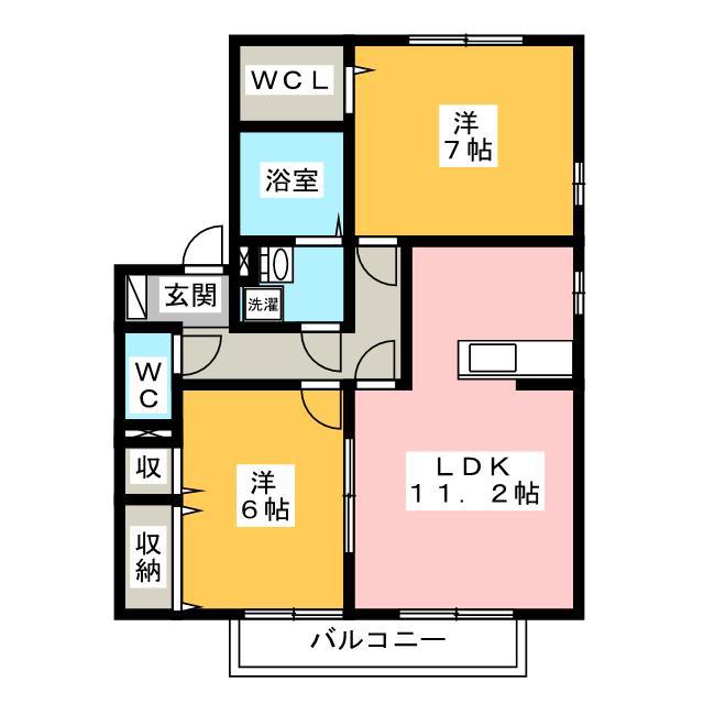 パティオC(2LDK/2階)の間取り写真