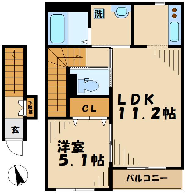 ラパーチェ(1LDK/2階)の間取り写真