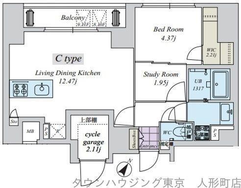 CREAL日本橋浜町(1SLDK/11階)の間取り写真