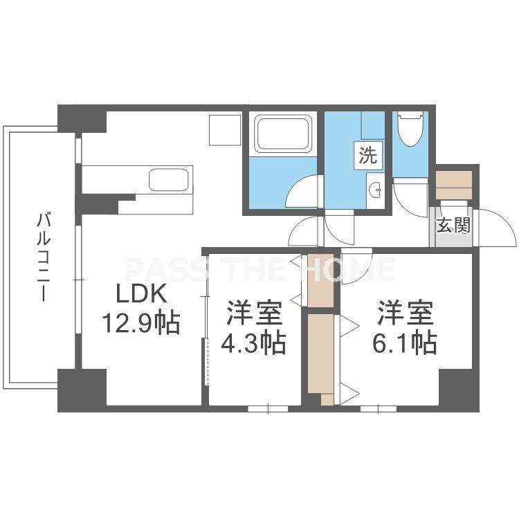 PARKHILLS安堂寺町(2LDK/3階)の間取り写真