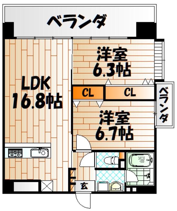フェルト1021(2LDK/6階)の間取り写真