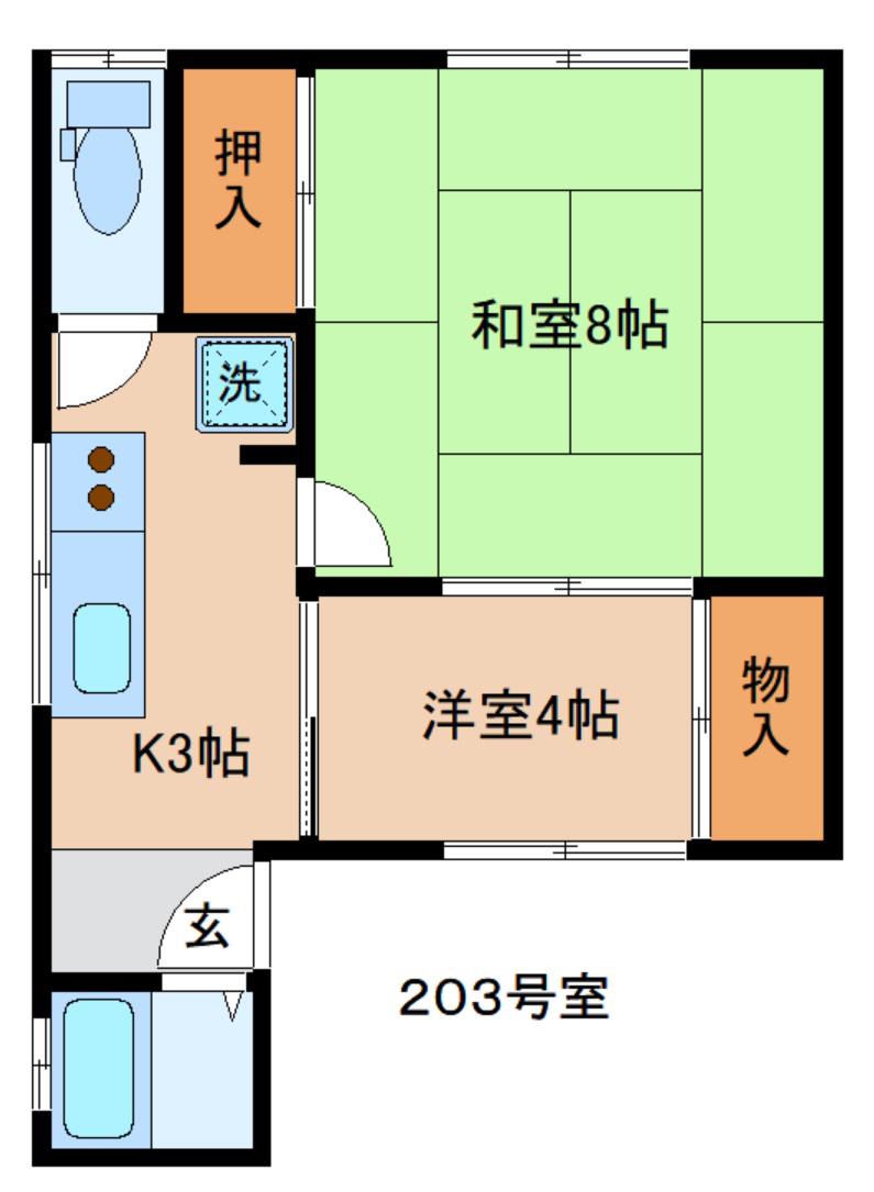 和庄登町アパート(2K/2階)の間取り写真