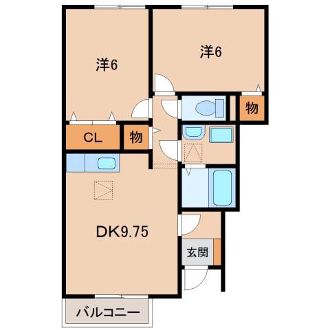 JR和歌山線 田井ノ瀬駅 徒歩18分 2階建 築20年(2DK/1階)の間取り写真