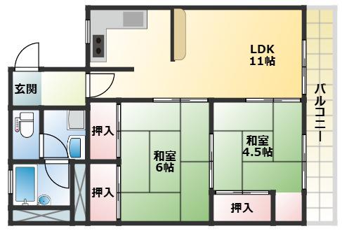 八日市ハイツ(2LDK/2階)の間取り写真