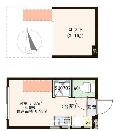 ハーモニーテラス仲町(ワンルーム/2階)の間取り写真