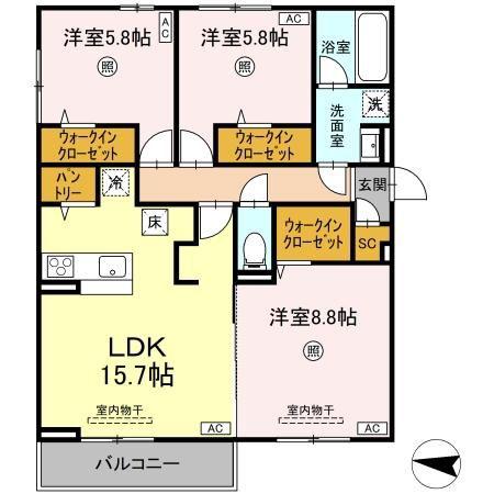 ロイヤルタウン富の原I(3LDK/1階)の間取り写真