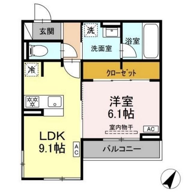 D CREST八幡4丁目(1LDK/2階)の間取り写真