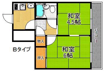 アパートメント泉佐野(2K/2階)の間取り写真