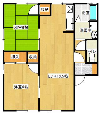 アサヒハイツ(2LDK/1階)の間取り写真