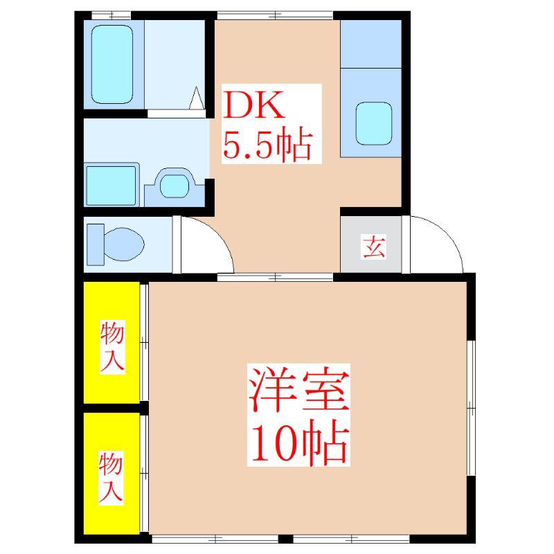 レジデンスくりの(1DK/2階)の間取り写真