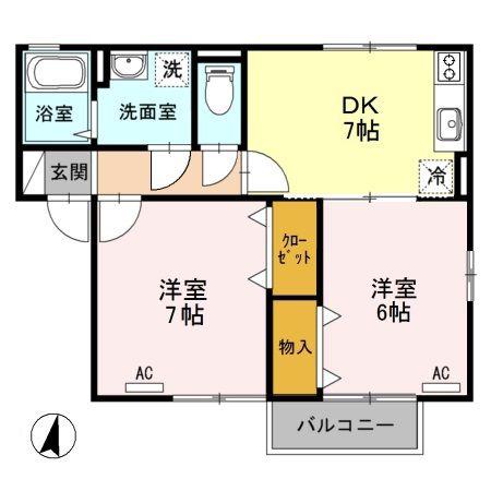 シャルム クラルテ A/B(2DK/2階)の間取り写真