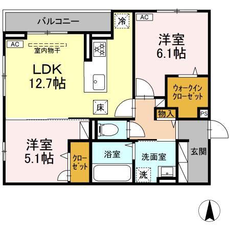 ロイヤルベルム(2LDK/1階)の間取り写真
