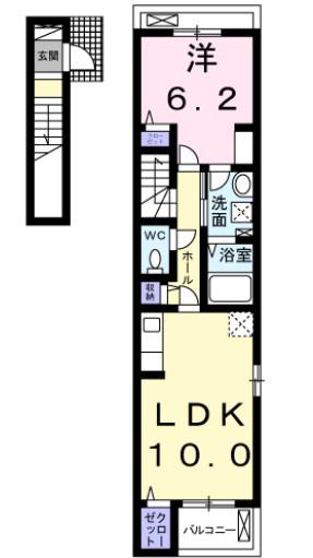 ルミナーレII(1LDK/2階)の間取り写真