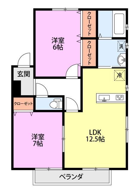 フレンズ・リラAB棟(2LDK/1階)の間取り写真