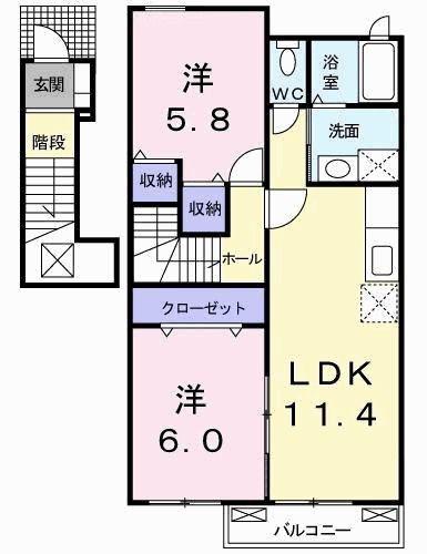 フランコートN(2LDK/2階)の間取り写真