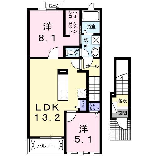 ミオソティス(2LDK/2階)の間取り写真