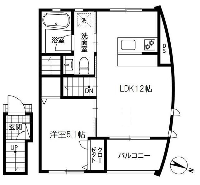 パラディ成城(1LDK/2階)の間取り写真