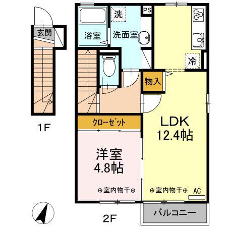 メゾン キャルム(1LDK/2階)の間取り写真