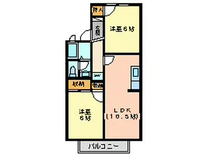 ビューパレーA(2LDK/1階)の間取り写真