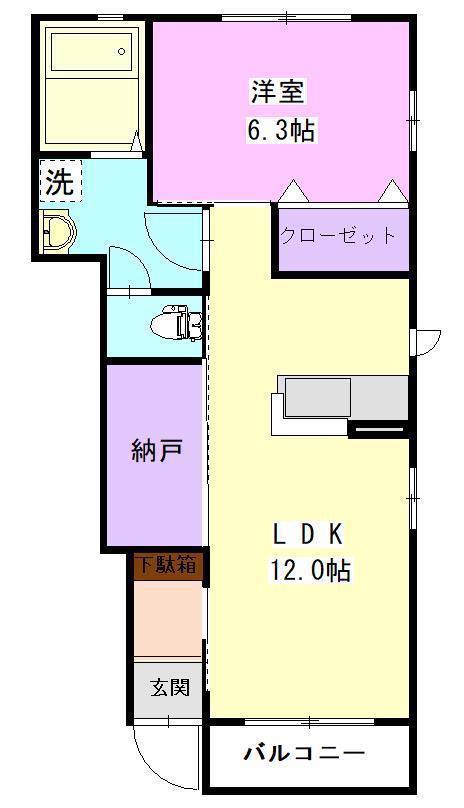 ベルパティオB101(1LDK/1階)の間取り写真