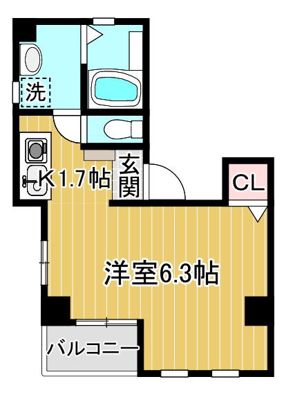 スイート(1K/2階)の間取り写真