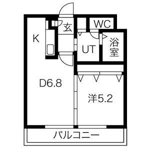 ホープ銭函(1LDK/4階)の間取り写真