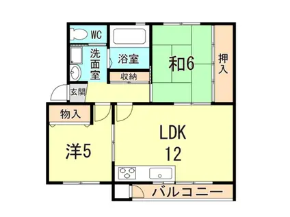 鶴甲コーポ14号館(2LDK/5階)の間取り写真