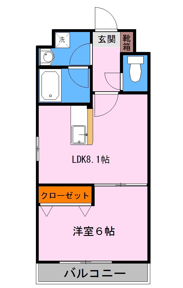 PLACE水前寺(1LDK/6階)の間取り写真