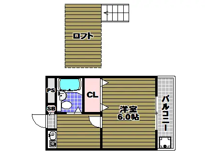 シャトル狭山遊園(1K/2階)の間取り写真