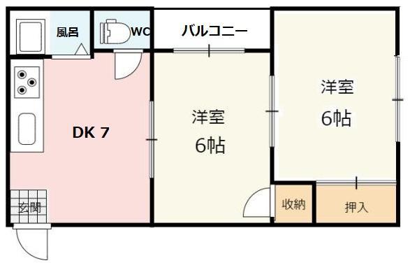 ハピネス加美(2LDK/4階)の間取り写真