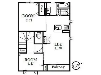 ヴィラシャトンII(2LDK/2階)の間取り写真