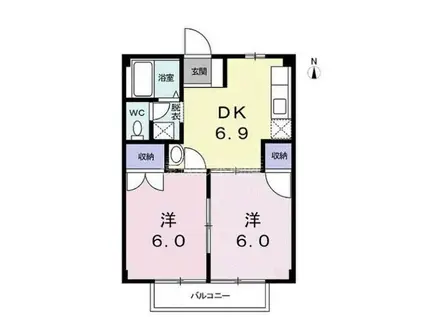 F・OAK(2DK/1階)の間取り写真