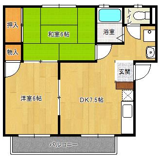 北六甲台ハイツ(2DK/1階)の間取り写真