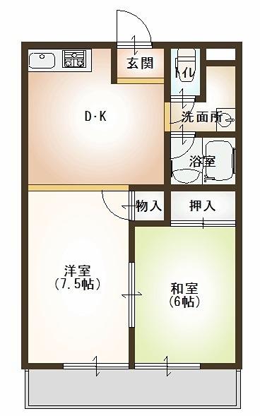 川崎マンション弐番館(1LDK/3階)の間取り写真