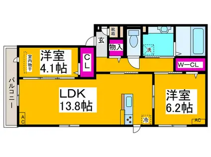 ラ・メゾン・プラム(2LDK/2階)の間取り写真