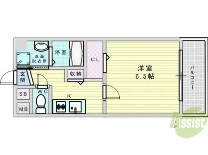 スプランディッド新大阪DUE(1K/2階)の間取り写真