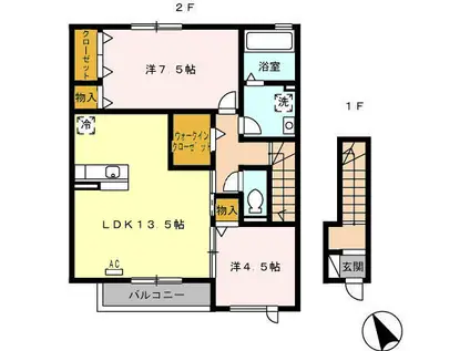 ヒルズあさひケ丘(2LDK/2階)の間取り写真