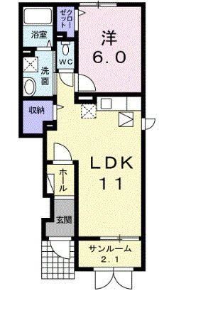グローリーアカヒラ(1LDK/1階)の間取り写真