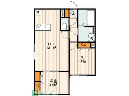 GRADO KITA-AYASE(1SLDK/1階)の間取り写真