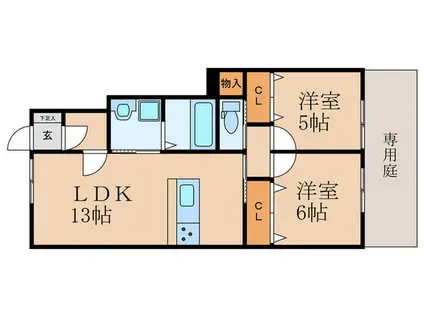アニマール石坪(2LDK/1階)の間取り写真