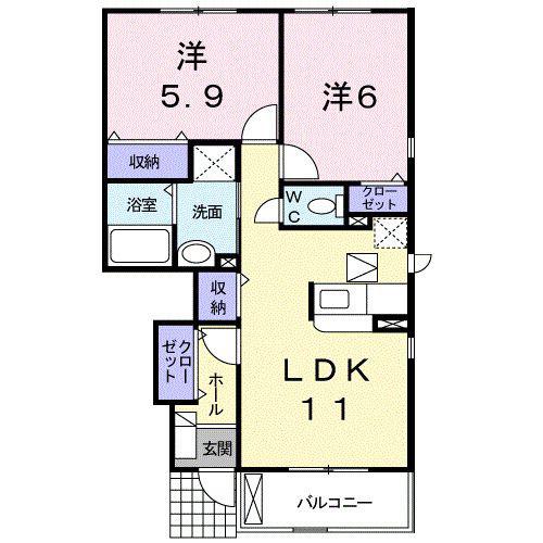 エルシャトー吉備V(2LDK/1階)の間取り写真