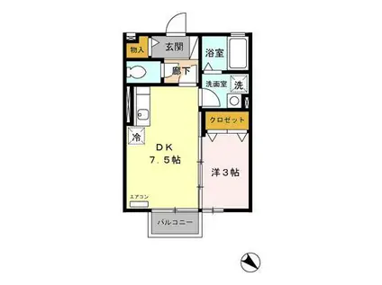 フラッツ槙尾(1DK/2階)の間取り写真