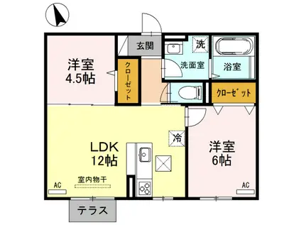 ポートサイドヴィラII(2LDK/1階)の間取り写真