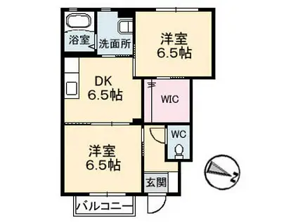 サンディアス(2DK/1階)の間取り写真