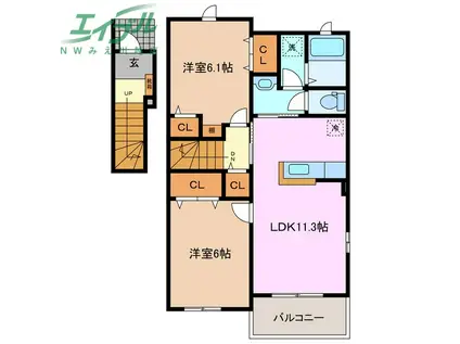 メゾンソーレ(2LDK/2階)の間取り写真