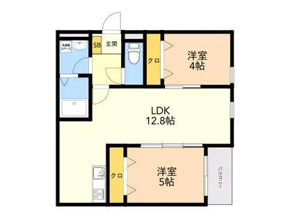 CALME HILLS高宮(2LDK/1階)の間取り写真