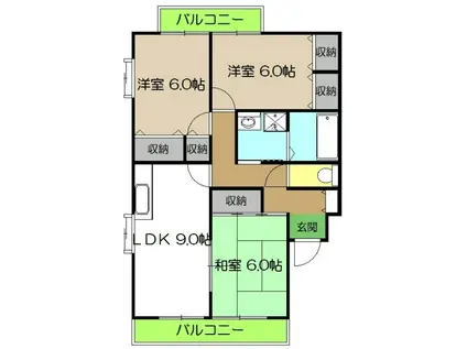 セゾン・メルヴェーユ冬 A棟(3LDK/1階)の間取り写真