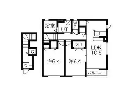 アヴェンションハウスB(2LDK/2階)の間取り写真